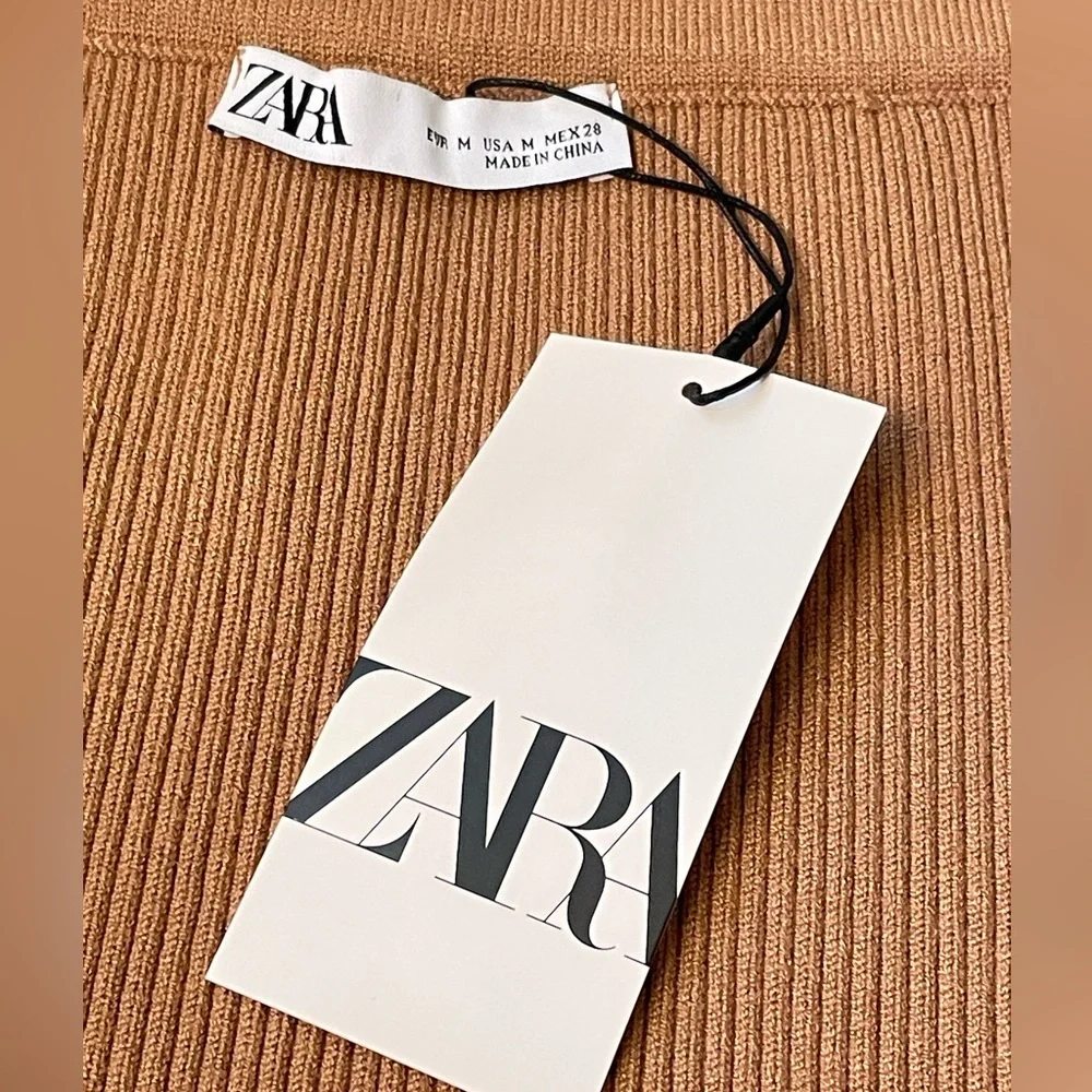 Zara tan Ribbed knit A line mini Skirts minimalist